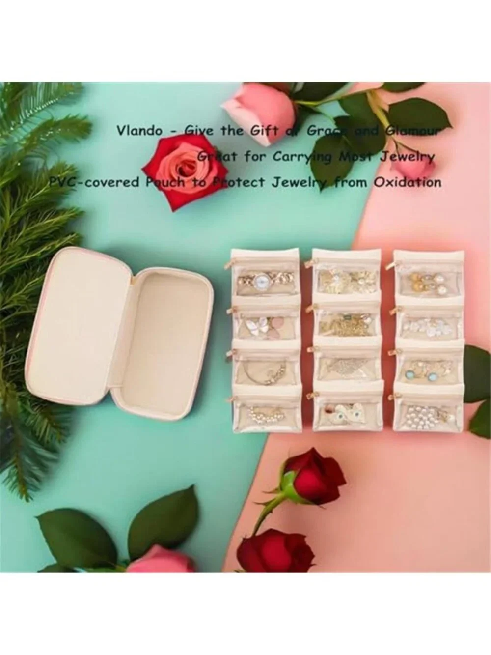Travel Jewelry Organizer Box Removable Pouches Storage Case Gift For Women